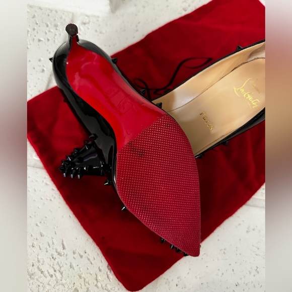 Christian Louboutin Black Patent Leather Diamond Spike Pumps 35 1/2 (US 5.5) - Picture 10 of 14